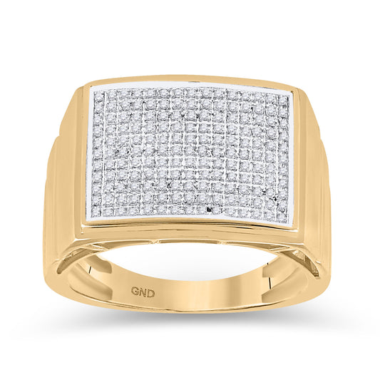 10kt Yellow Gold Mens Round Diamond Rectangle Cluster Ring 1/2 Cttw