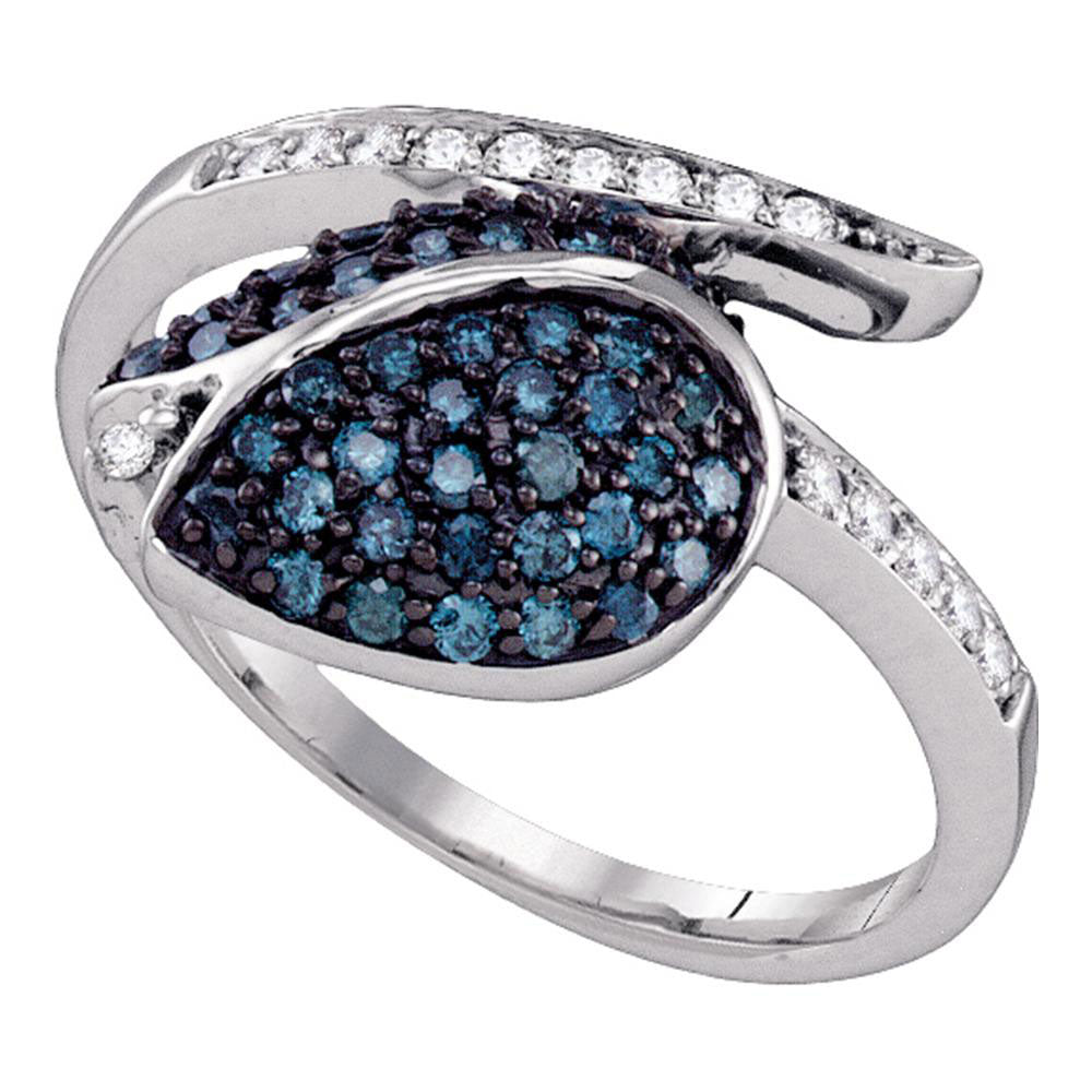 10kt White Gold Womens Round Blue Color Enhanced Diamond Tulip Ring 1/2 Cttw