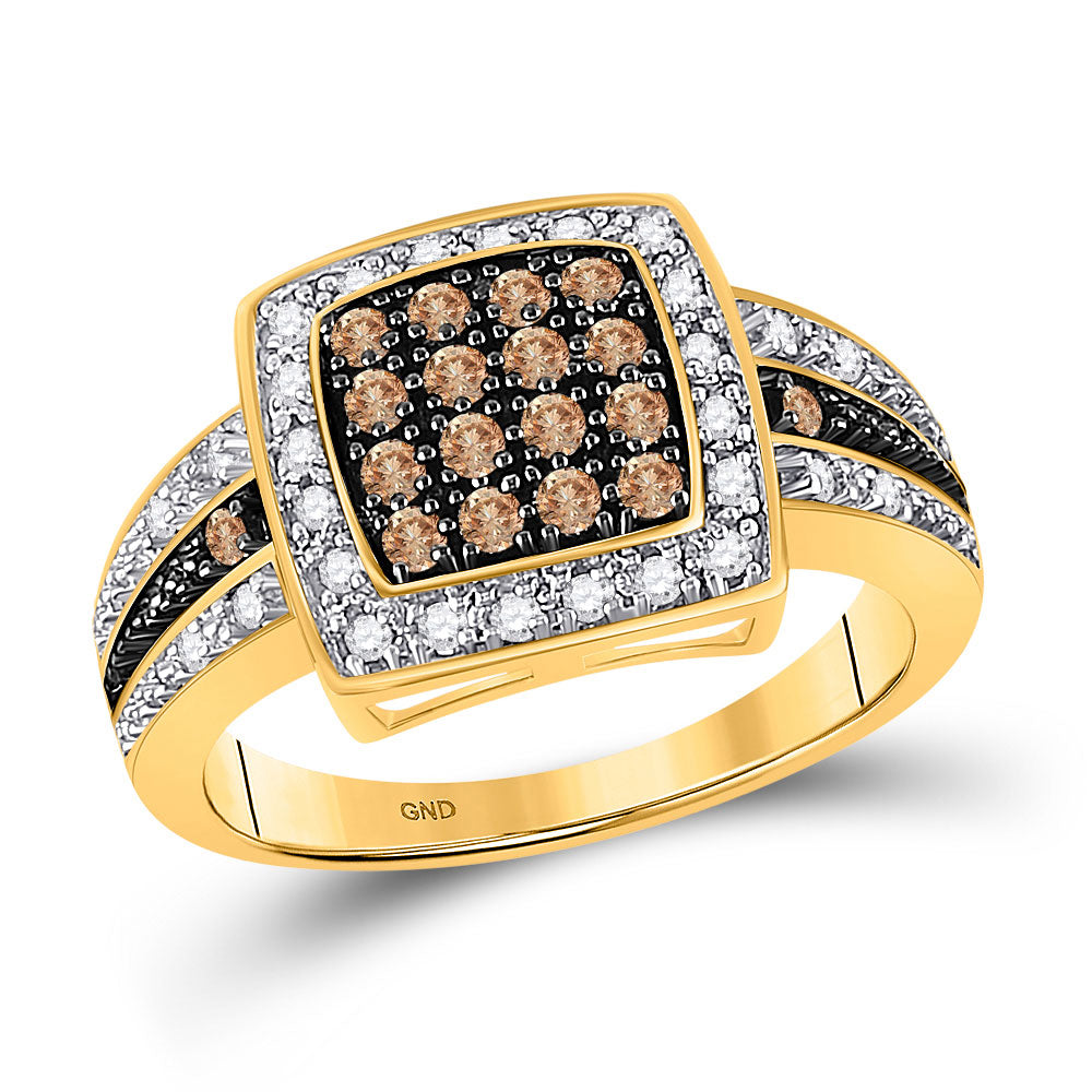 10k Yellow Gold Brown Diamond Womens Cluster Square-shape Cocktail Ring 1/2 Cttw