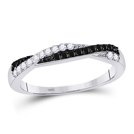 10kt White Gold Womens Round Black Color Enhanced Diamond Crossover Band Ring 1/4 Cttw