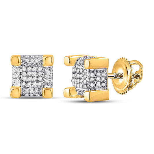 10kt Yellow Gold Mens Round Diamond 3D Cube Square Stud Earrings 1/4 Cttw