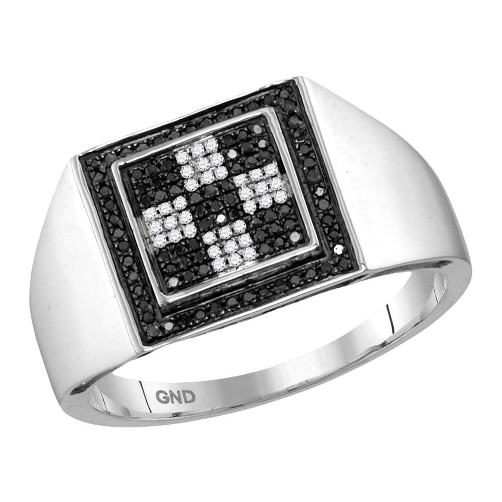 10kt White Gold Mens Round Black Color Enhanced Diamond Square Ring 1/4 Cttw