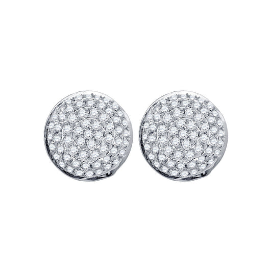 10kt White Gold Mens Round Diamond Cluster Earrings 1/5 Cttw