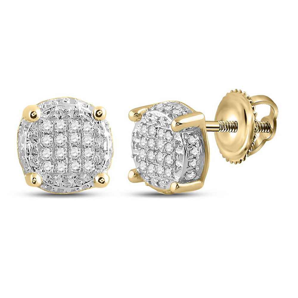 10kt Yellow Gold Mens Round Diamond Cluster Earrings 1/10 Cttw