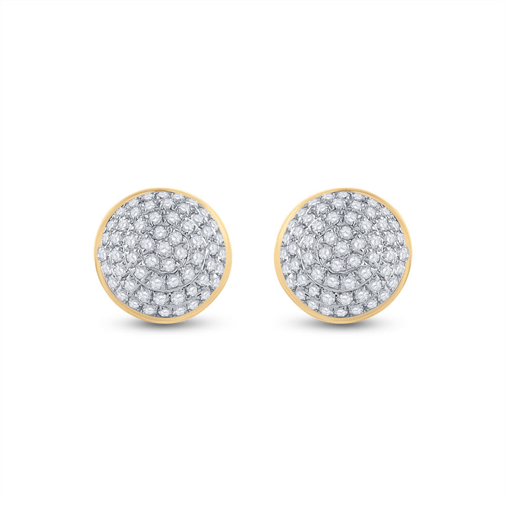 10kt Yellow Gold Mens Round Diamond Cluster Earrings 1/5 Cttw