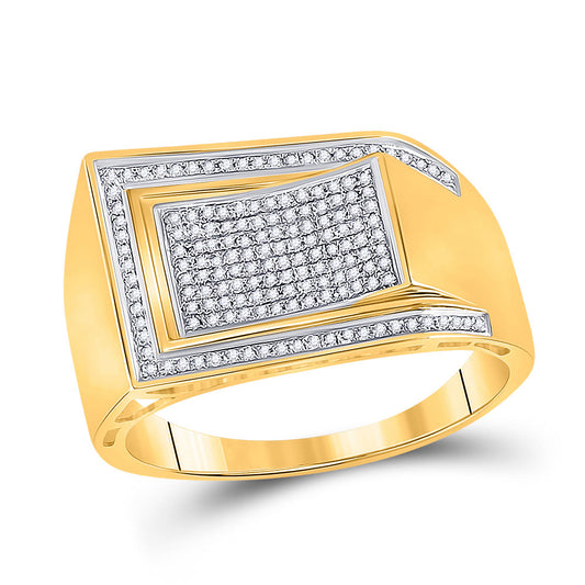 10kt Yellow Gold Mens Round Diamond Arched Rectangle Cluster Ring 1/3 Cttw