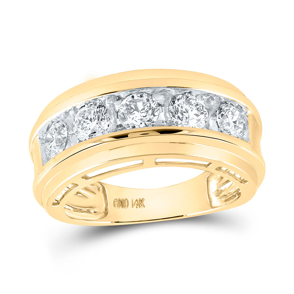 14kt Yellow Gold Mens Round Diamond 5-Stone Wedding Band Ring 2 Cttw