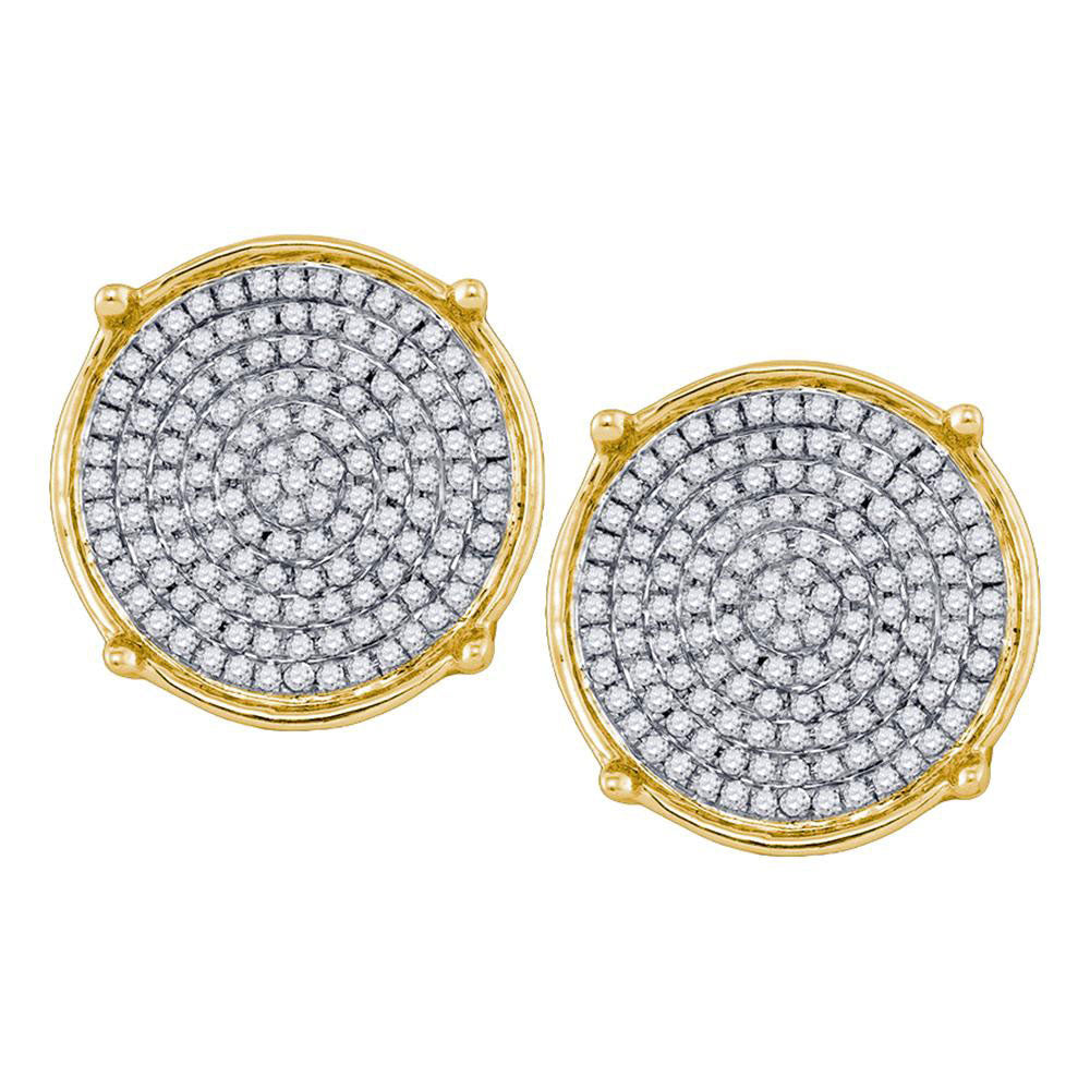 10kt Yellow Gold Mens Round Diamond Circle Cluster Earrings 1/2 Cttw
