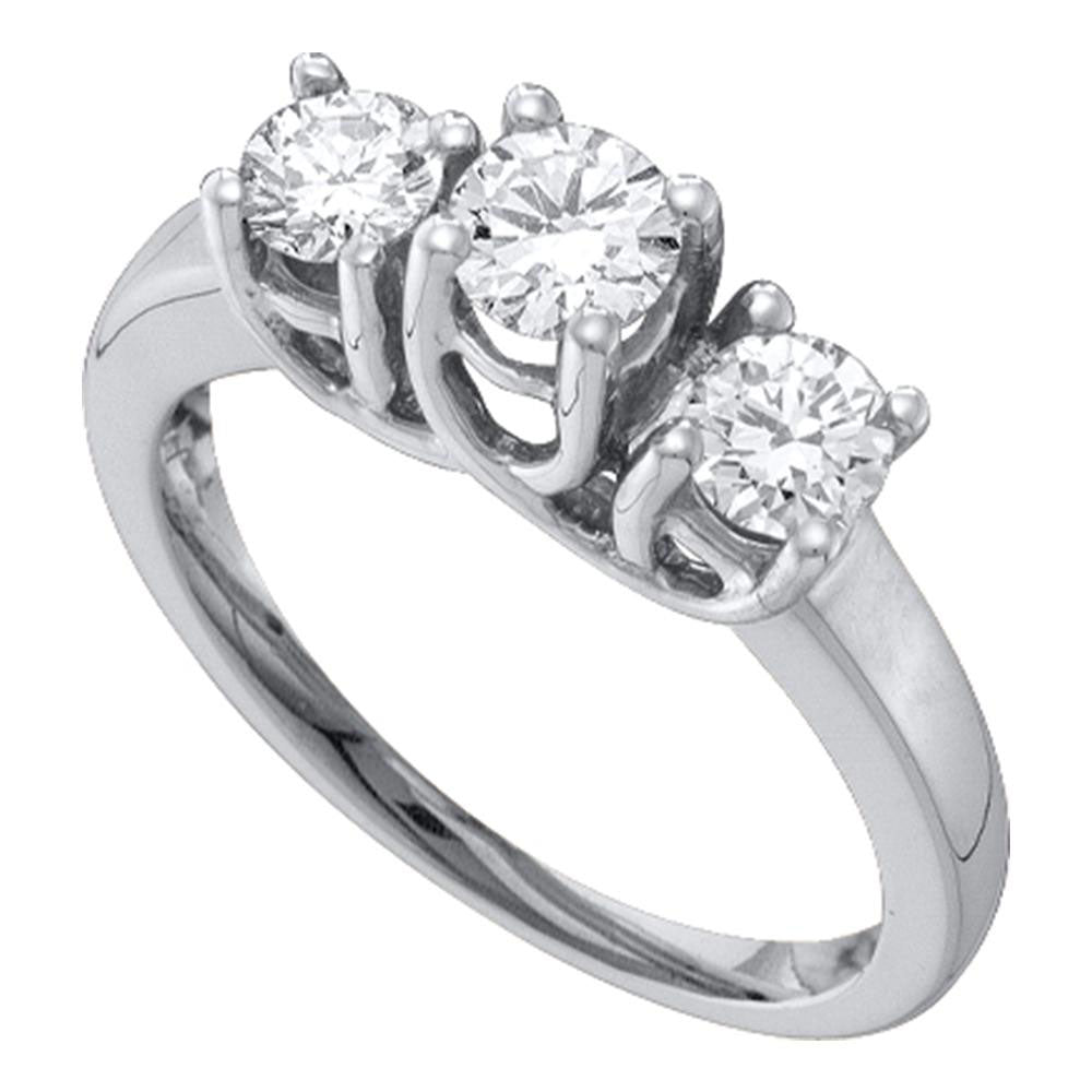 14kt White Gold Round Diamond 3-stone Bridal Wedding Engagement Ring 1/2 Cttw