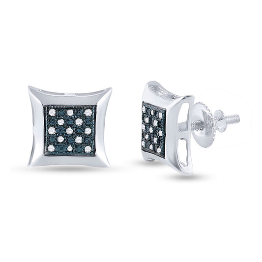 Sterling Silver Mens Round Diamond Square Earrings 1/12 Cttw