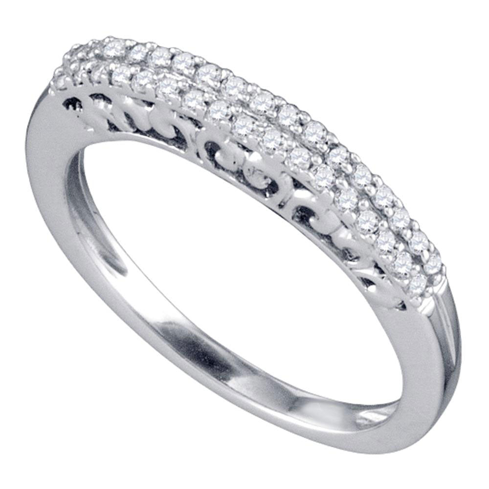 10k White Gold Round Pave-set Diamond Womens Slender Bridal Wedding Band 1/5 Cttw