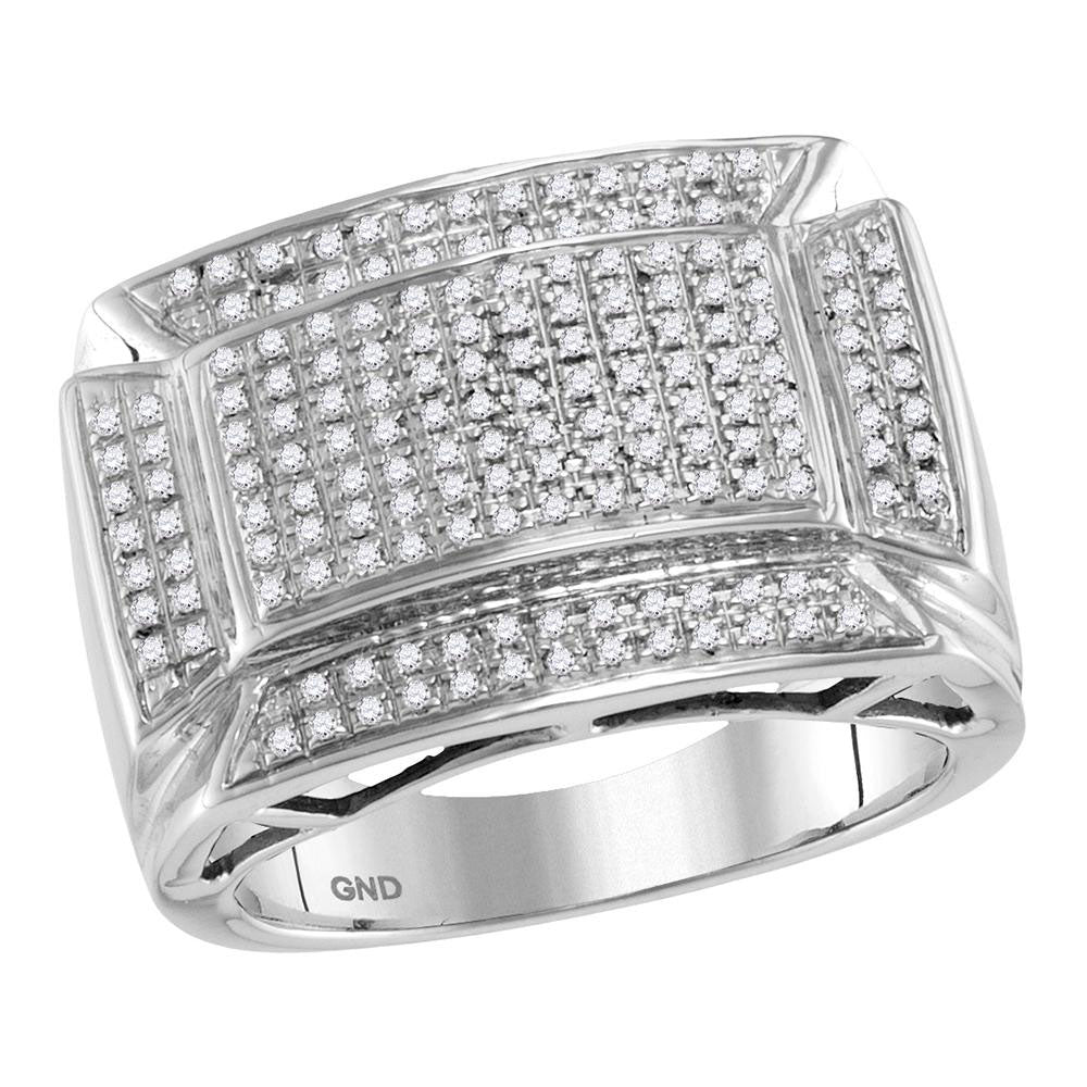 10kt White Gold Mens Round Diamond Flared Rectangle Fashion Ring 1/2 Cttw