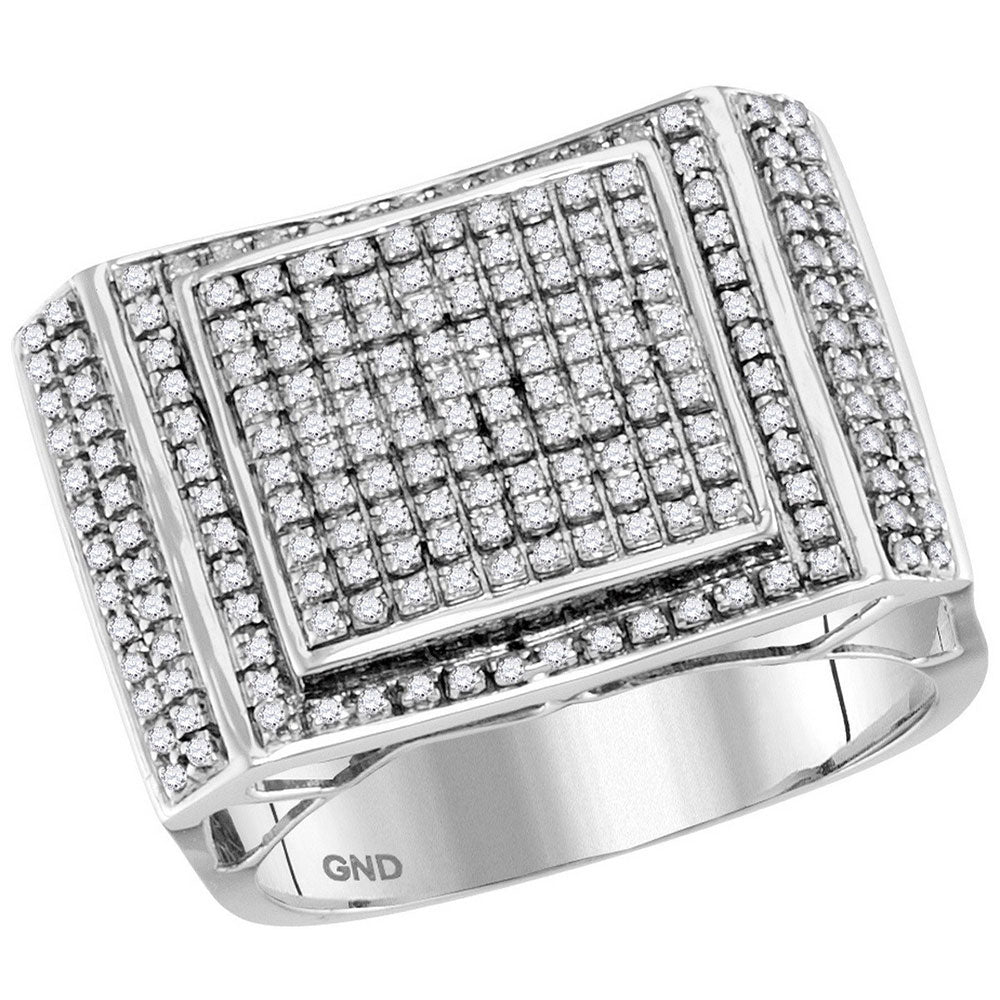 10kt White Gold Mens Round Diamond Square Cluster Ring 3/4 Cttw