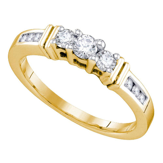 14kt Yellow Gold Round Diamond 3-stone Bridal Wedding Engagement Ring 1/3 Cttw