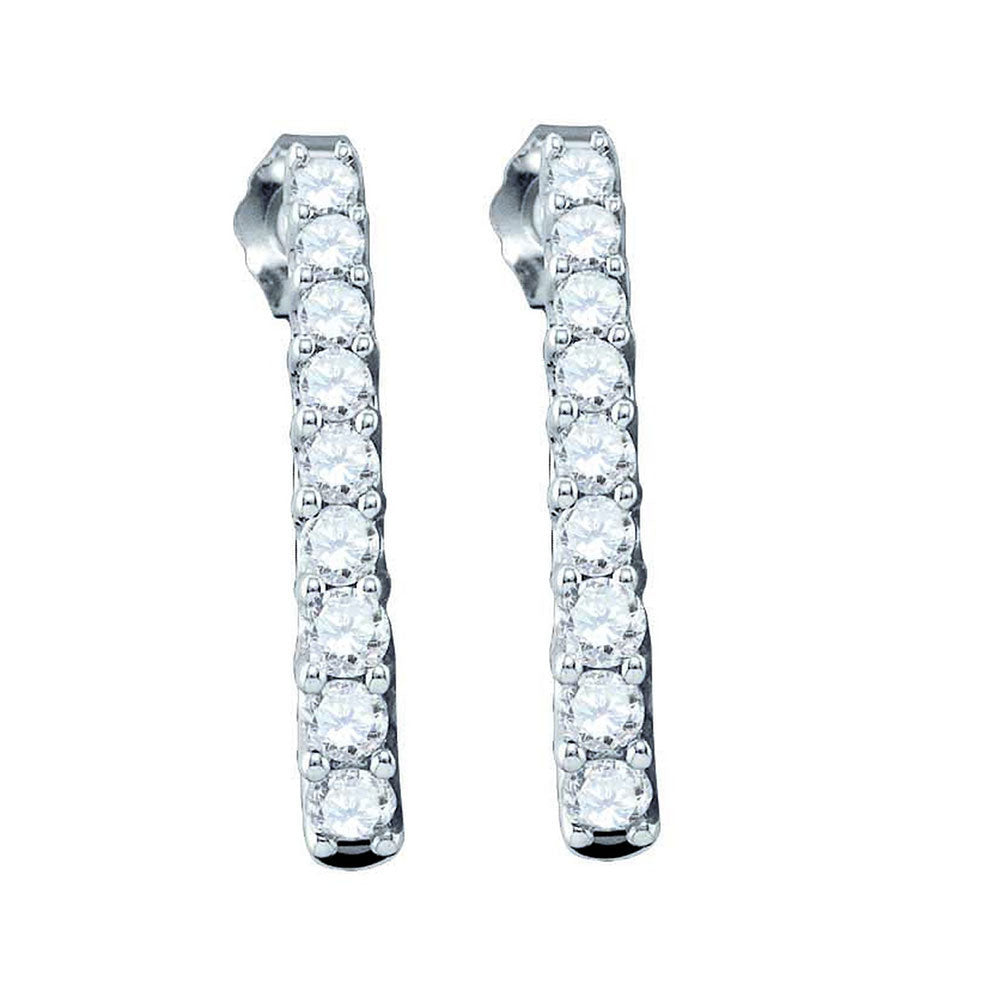 10k White Gold Round Pave-set Diamond Womens Dangle Earrings 1/2 Cttw