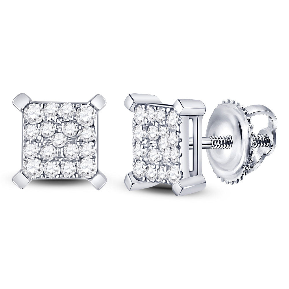 10kt White Gold Womens Round Diamond Square Cluster Earrings 1/4 Cttw