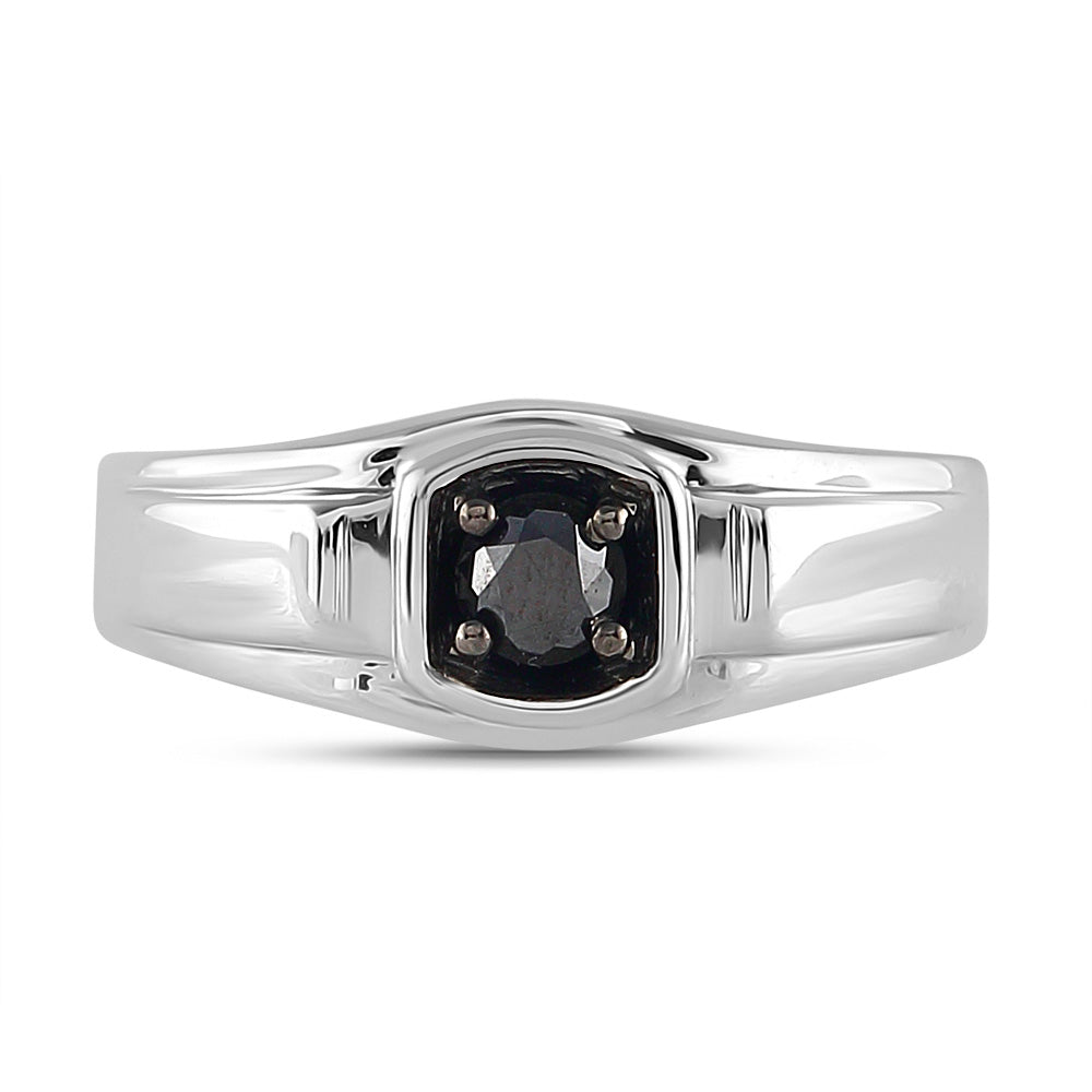 Sterling Silver Mens Round Black Color Enhanced Diamond Solitaire Ring 1/2 Cttw