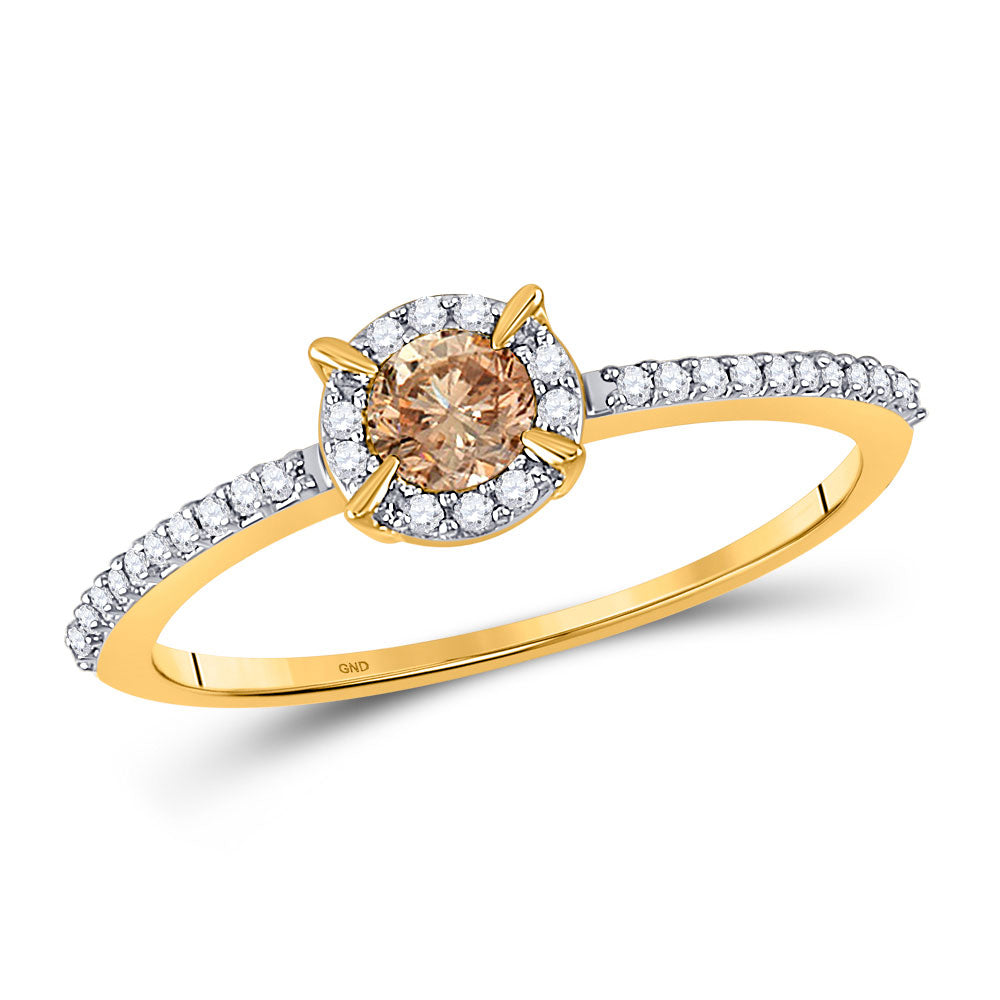 10kt Yellow Gold Round Brown Diamond Solitaire Bridal Wedding Engagement Ring 1/3 Cttw