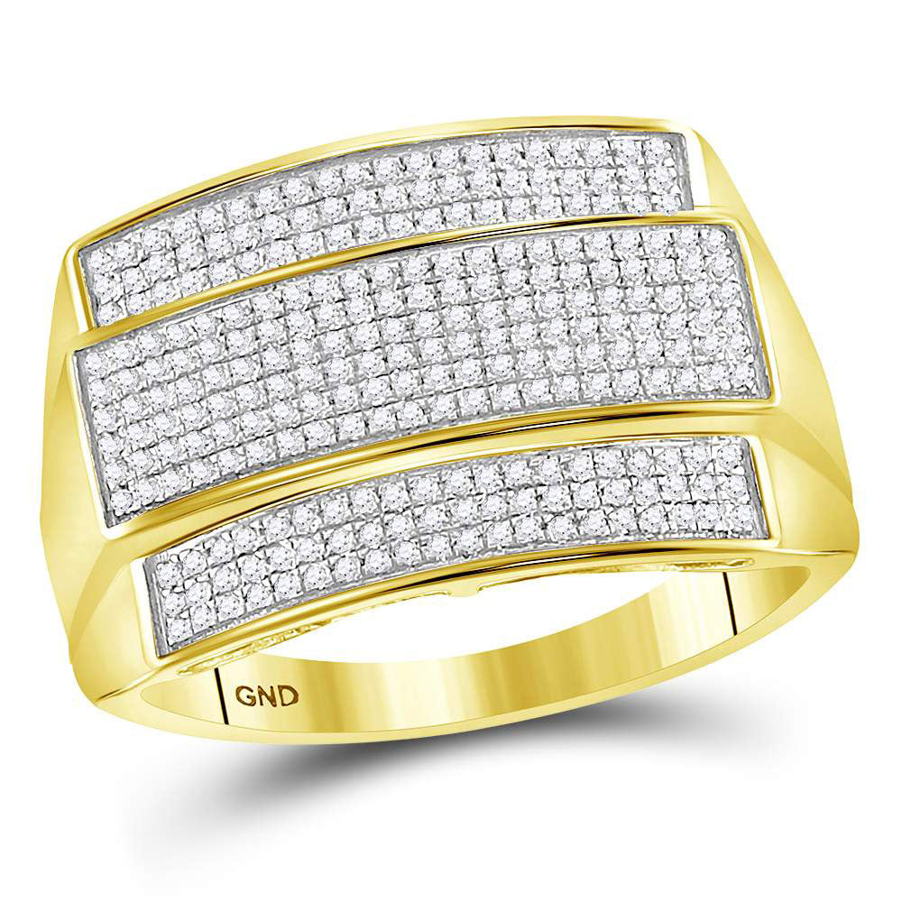10kt Yellow Gold Mens Round Diamond Rectangle Cluster Ring 3/8 Cttw