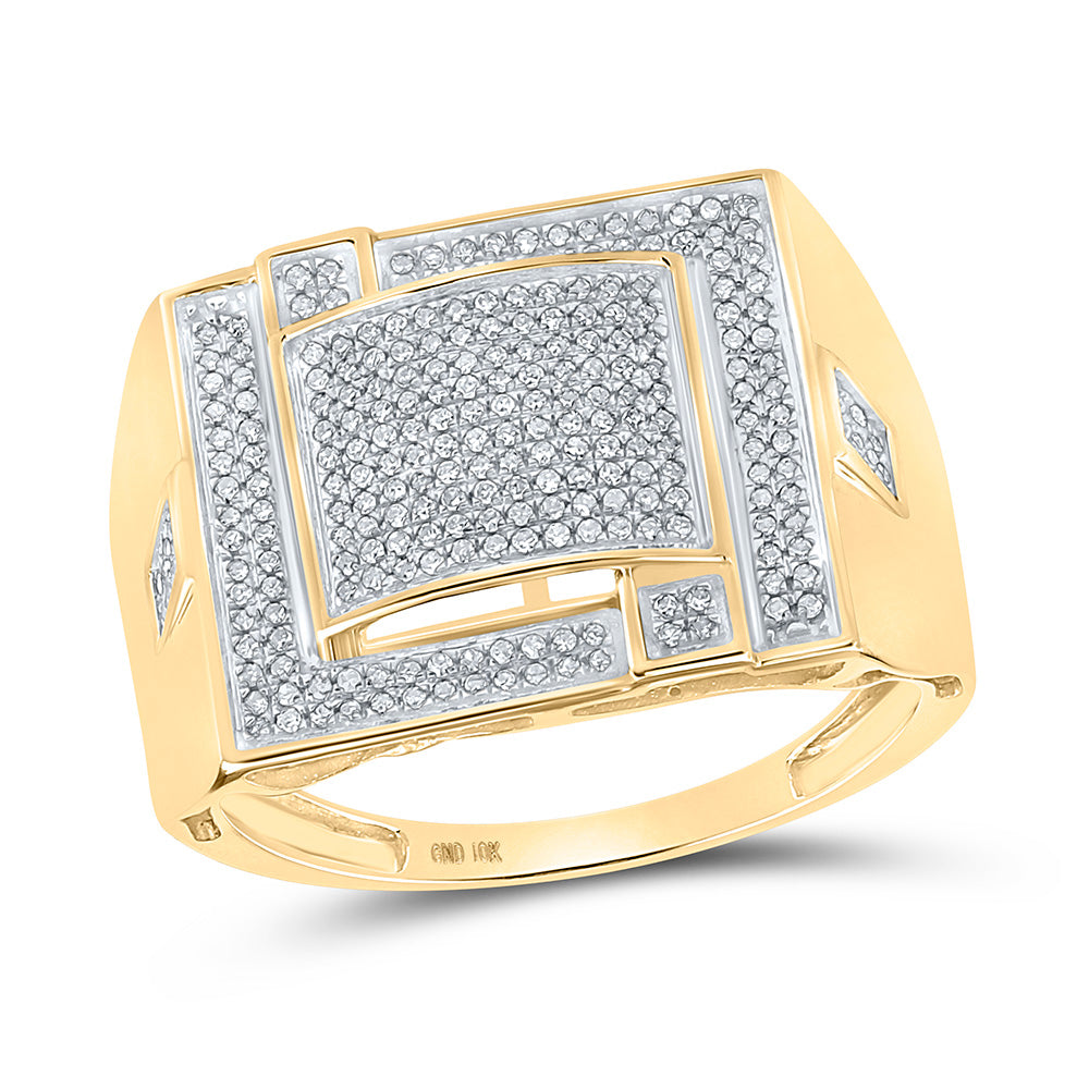 10kt Yellow Gold Mens Round Diamond Square Cluster Ring 3/8 Cttw