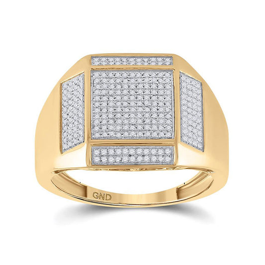 10kt Yellow Gold Mens Round Diamond Square Ring 3/8 Cttw