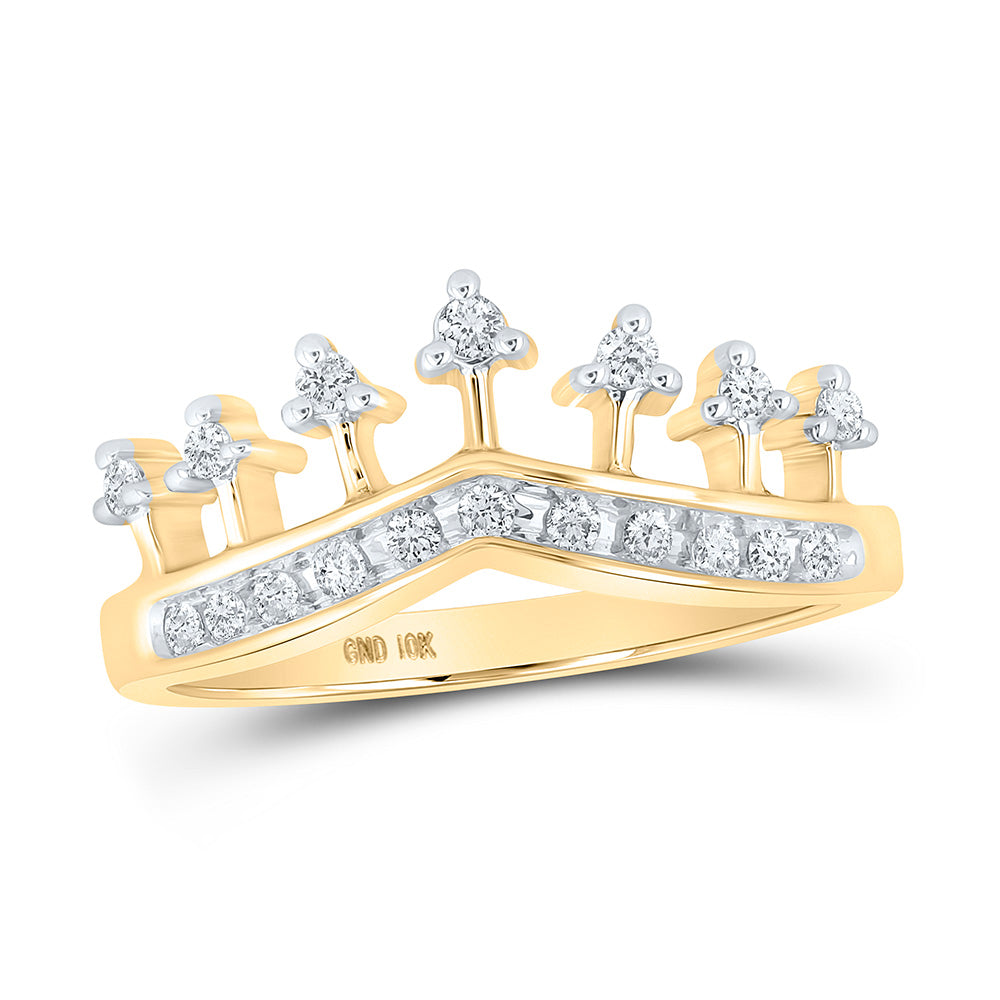 10kt Yellow Gold Womens Round Diamond Crown Tiara Band Ring 1/5 Cttw