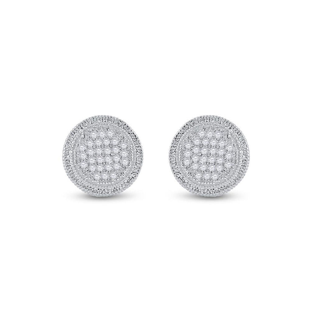Sterling Silver Mens Round Diamond Disk Circle Earrings 1/6 Cttw