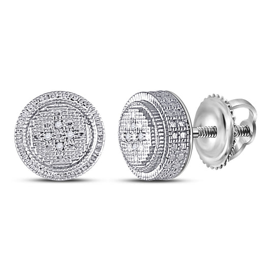 Sterling Silver Mens Round Diamond Disc Circle Earrings .02 Cttw