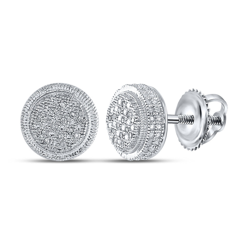 Sterling Silver Mens Round Diamond Disk Circle Earrings 1/10 Cttw