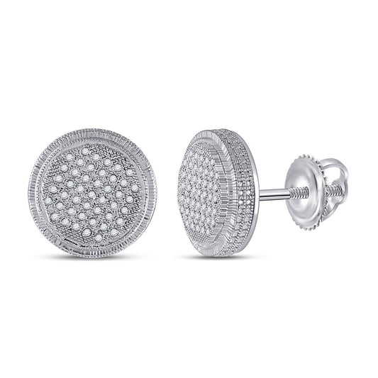 Sterling Silver Mens Round Diamond Disk Circle Earrings 1/4 Cttw