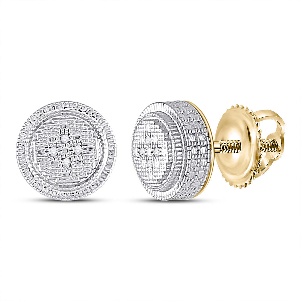 Yellow-tone Sterling Silver Mens Round Diamond Circle Earrings .02 Cttw