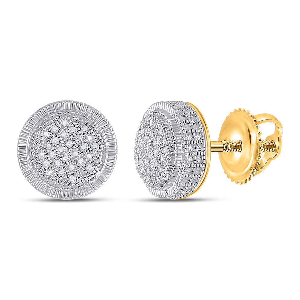 Yellow-tone Sterling Silver Mens Round Diamond Circle Earrings 1/10 Cttw