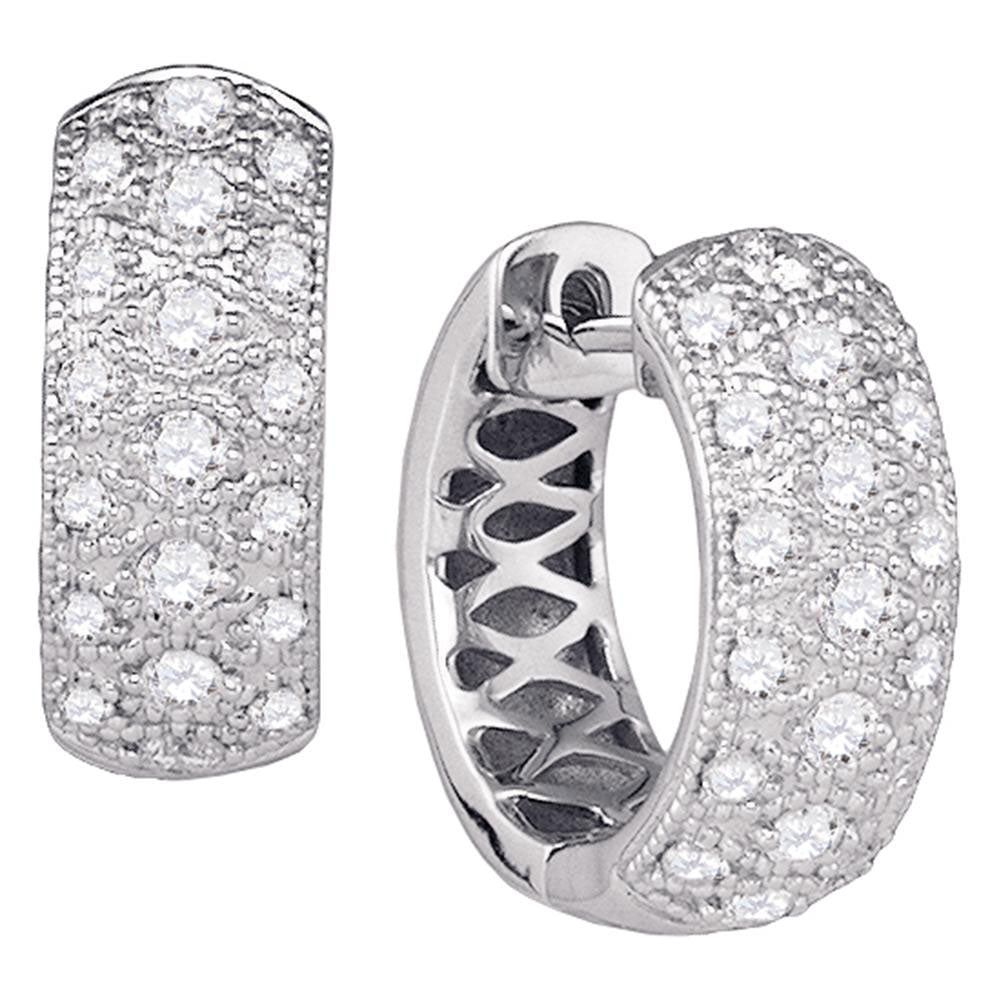 14kt White Gold Womens Round Diamond Hoop Huggie Earrings 7/8 Cttw