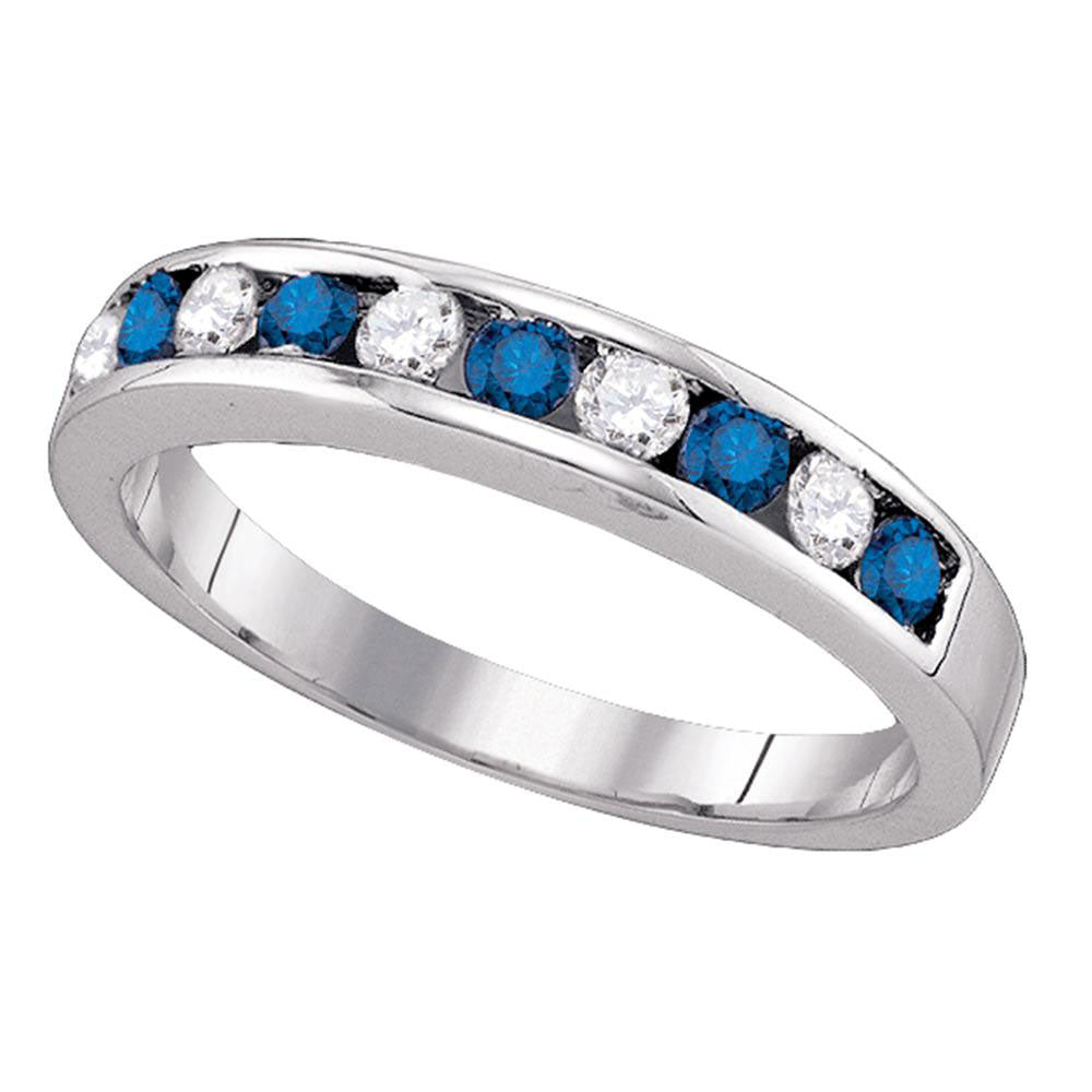 10kt White Gold Womens Round Blue Color Enhanced Diamond Band Ring 1/4 Cttw