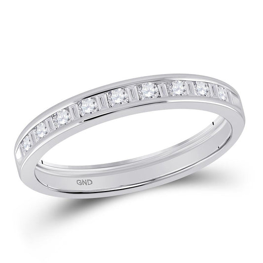 14kt White Gold Womens Round Baguette Diamond Channel-set Wedding Band 1/4 Cttw