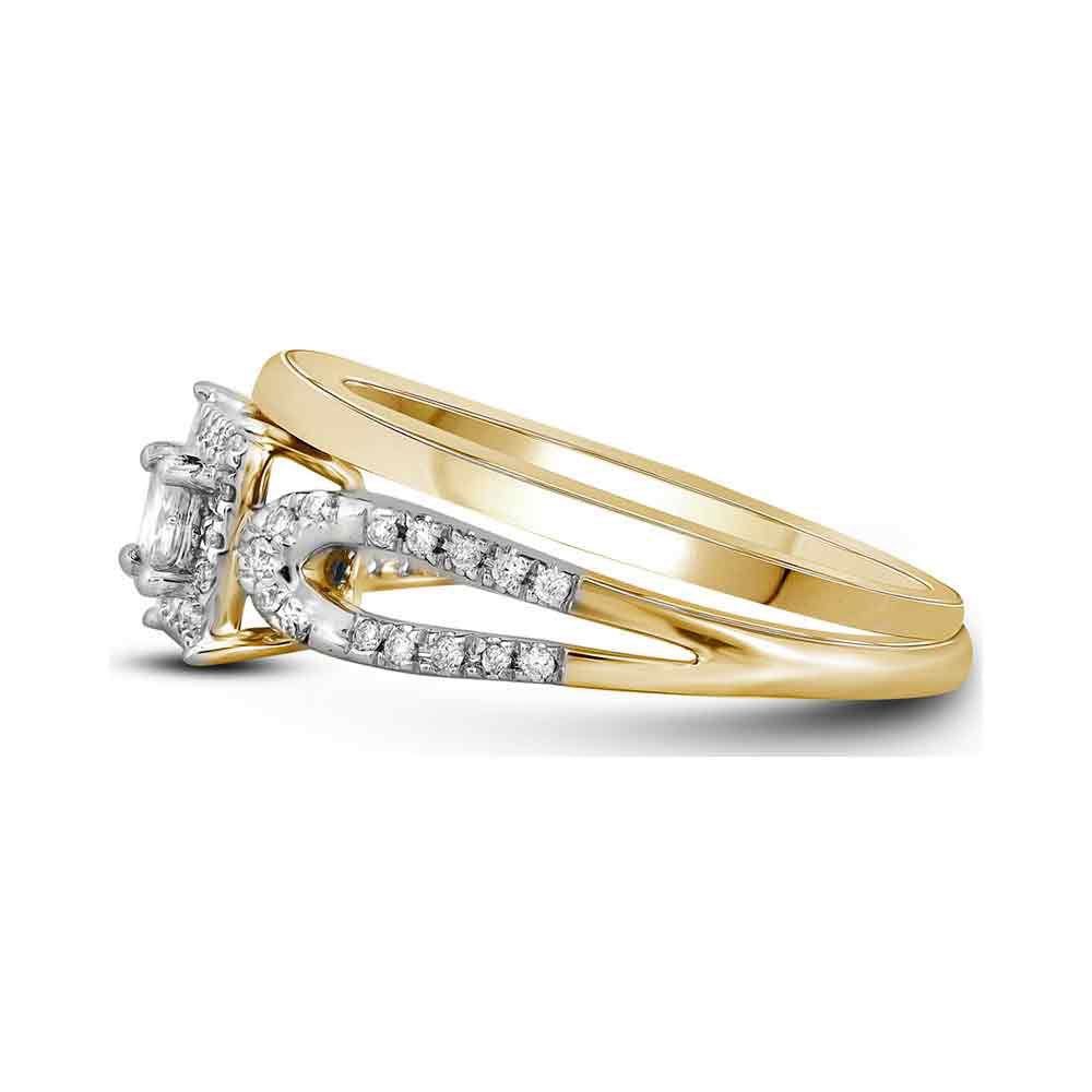 10kt Yellow Gold Princess Diamond Halo Bridal Wedding Ring Band Set 1/4 Cttw