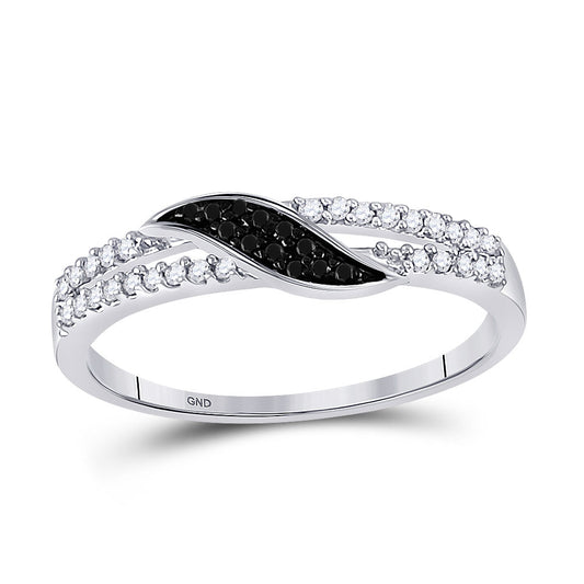 10kt White Gold Womens Round Black Color Enhanced Diamond Band Ring 1/5 Cttw