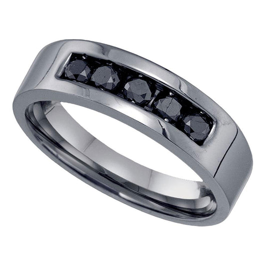 Sterling Silver Black Color Enhanced Round Diamond Mens Wedding Anniversary Band 5/8 Cttw