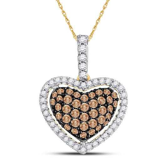 10kt Yellow Gold Womens Round Brown Diamond Heart Pendant 1/2 Cttw