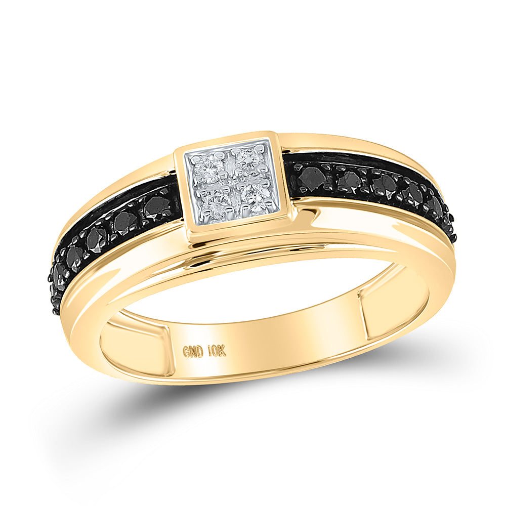 10kt Yellow Gold Mens Round Black Color Enhanced Diamond Band Ring 1/2 Cttw