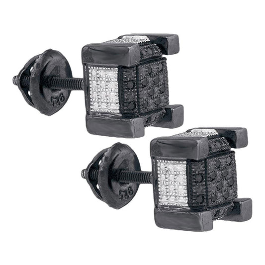 Sterling Silver Mens Round Black Color Enhanced Diamond 3D Cube Square Earrings 1/10 Cttw