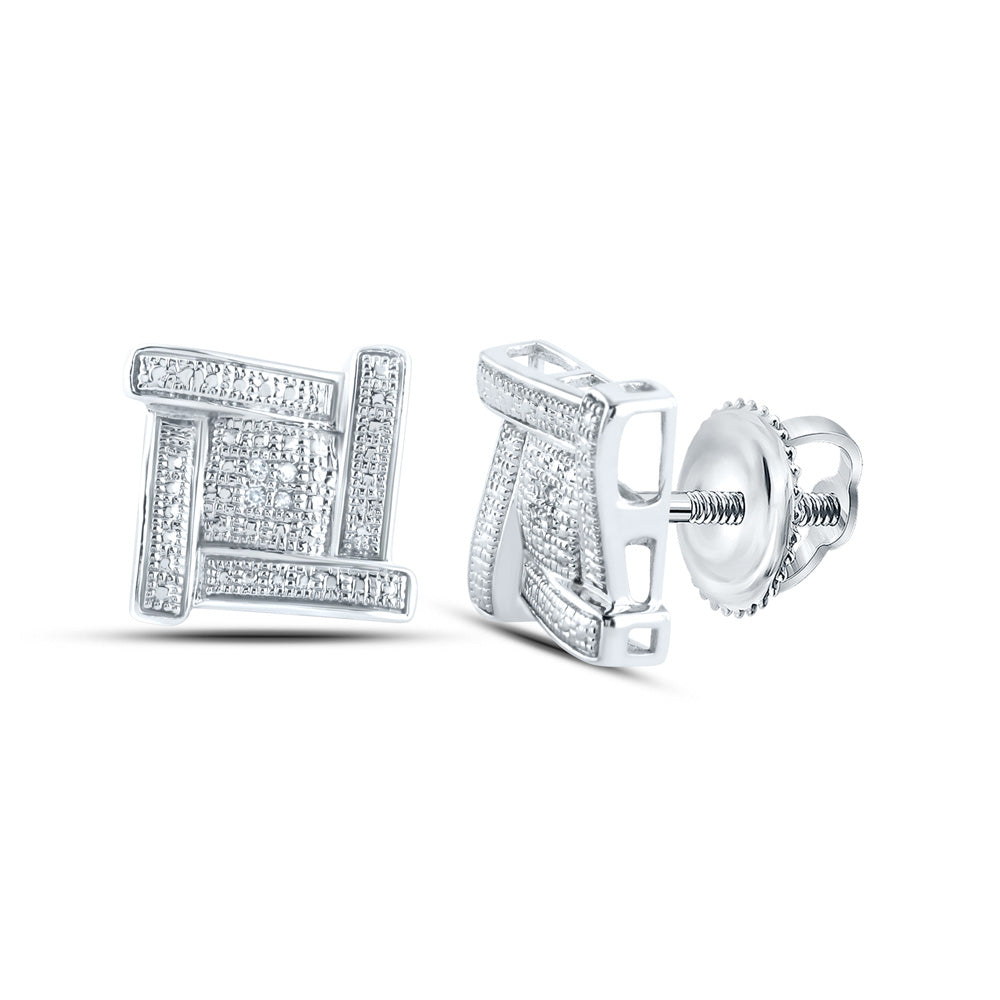 Sterling Silver Mens Round Diamond Square Earrings .03 Cttw