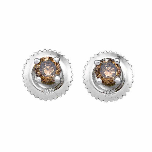 10kt White Gold Womens Round Brown Diamond Stud Earrings 1/2 Cttw