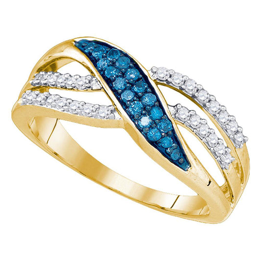 10kt Yellow Gold Womens Round Blue Color Enhanced Diamond Band Ring 1/3 Cttw