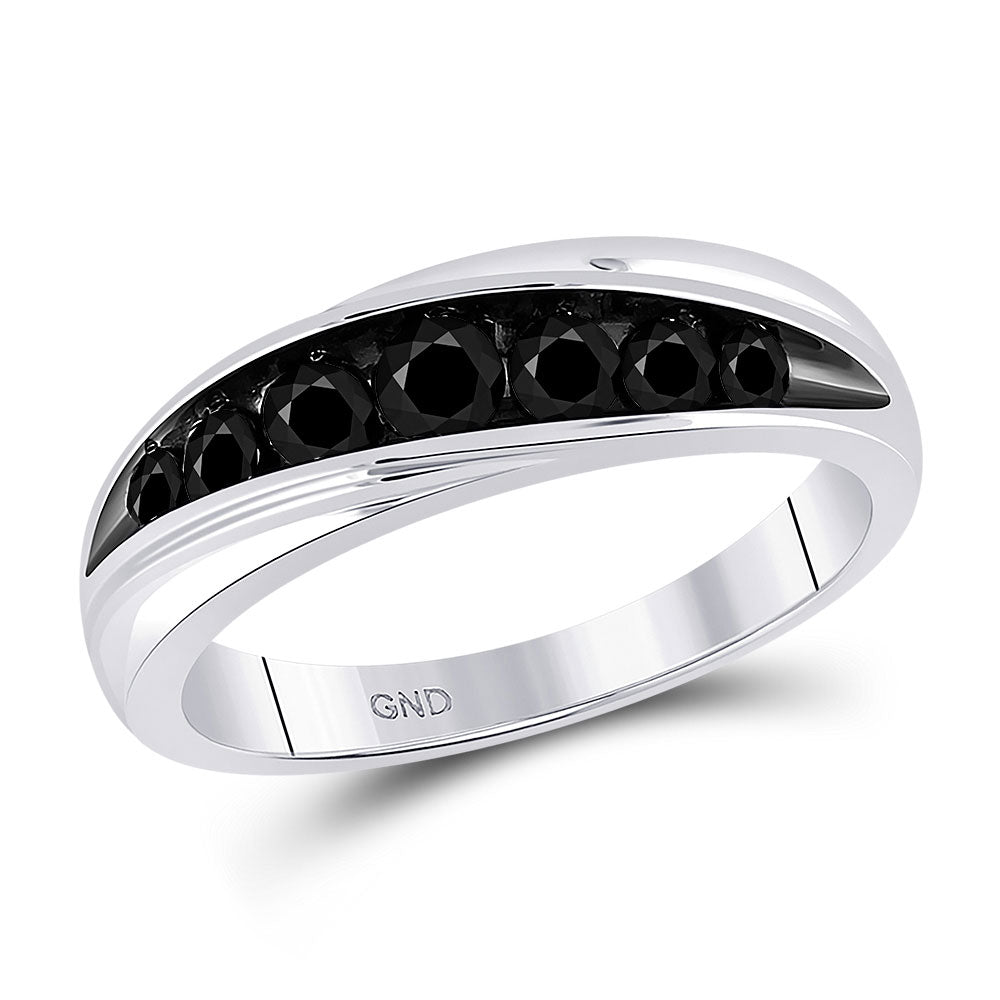 10kt White Gold Mens Round Black Color Enhanced Diamond Band Ring 3/4 Cttw