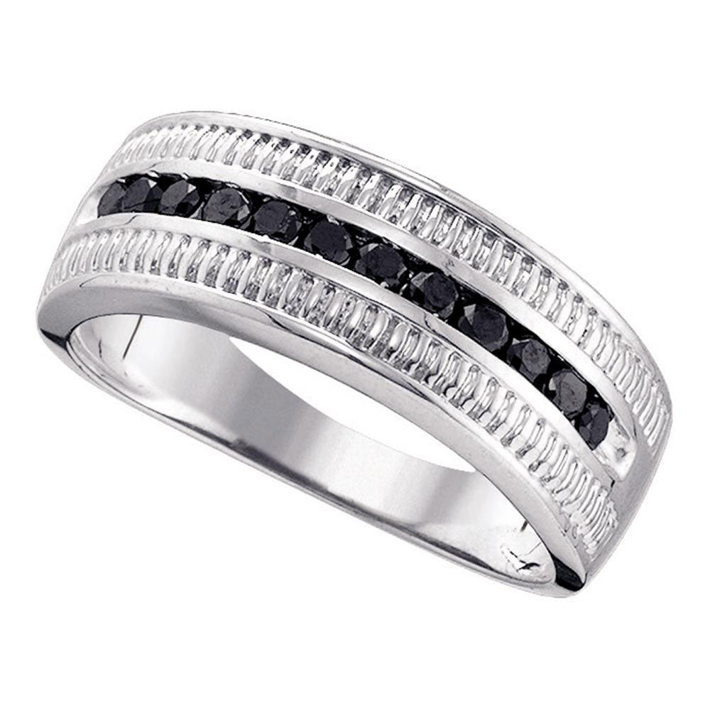 Sterling Silver Mens Round Black Color Enhanced Diamond Roped Band Ring 1/2 Cttw