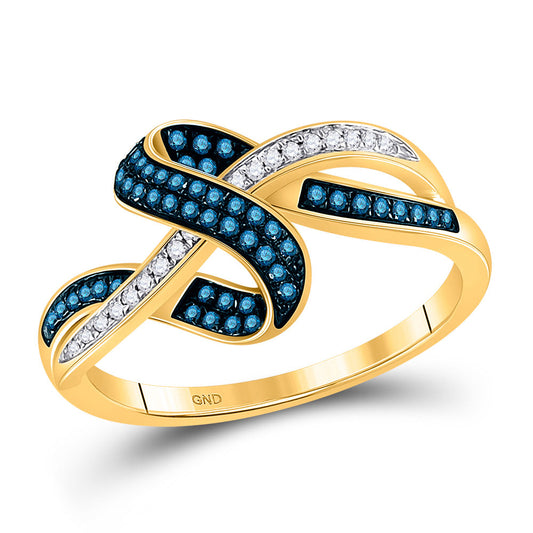 10kt Yellow Gold Womens Round Blue Color Enhanced Diamond Band Ring 1/4 Cttw