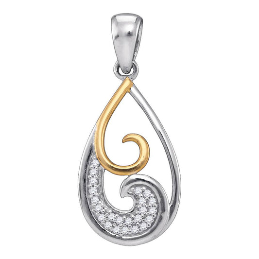 Sterling Silver Womens Round Diamond 2-stone Teardrop Pendant 1/20 Cttw