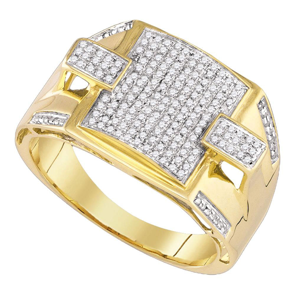 10kt Yellow Gold Mens Round Diamond Square Cluster Ring 3/8 Cttw