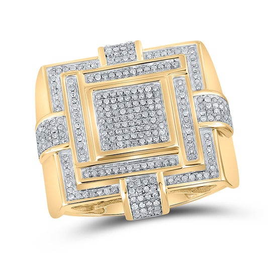 10kt Yellow Gold Mens Round Diamond Square Cluster Ring 3/4 Cttw